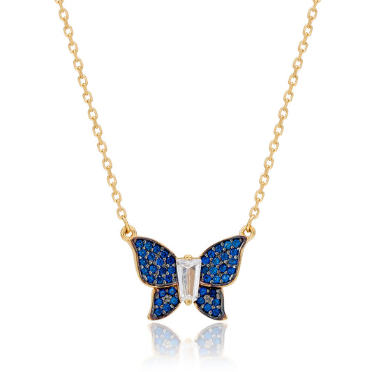 Suzy Levian Yellow Sterling Silver Blue Cubic Zirconia Butterfly Necklace