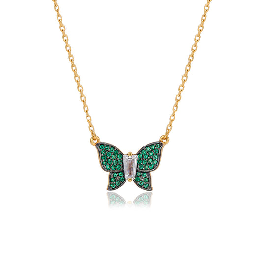 Suzy Levian Yellow Sterling Silver Green Cubic Zirconia Butterfly Necklace