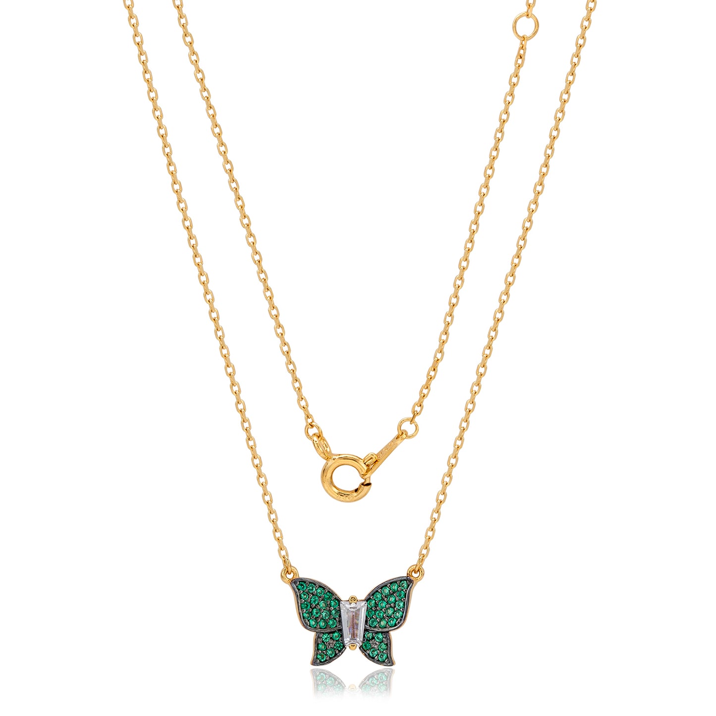 Suzy Levian Yellow Sterling Silver Green Cubic Zirconia Butterfly Necklace