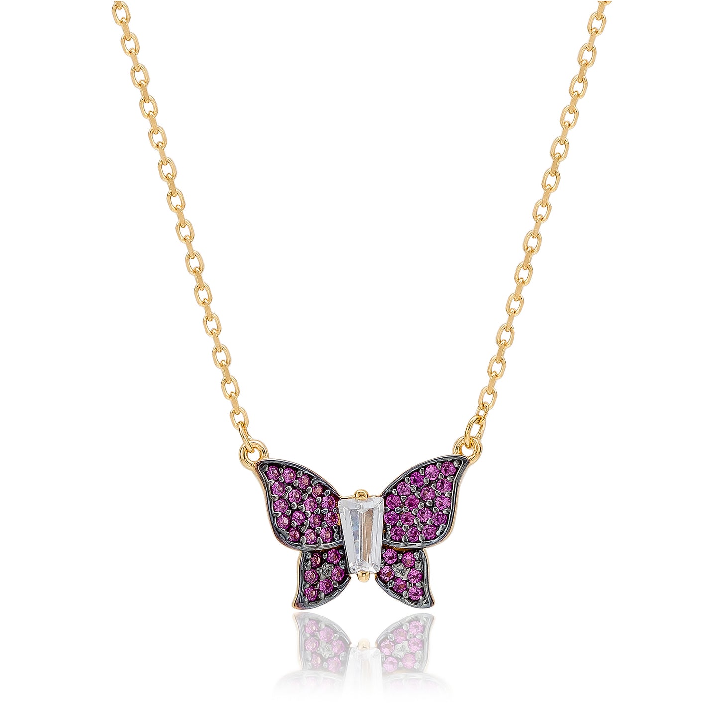 Suzy Levian Yellow Sterling Silver Red Cubic Zirconia Butterfly Necklace