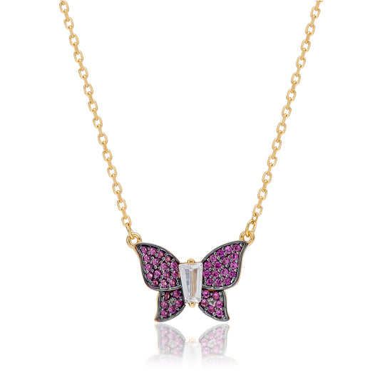 Suzy Levian Yellow Sterling Silver Red Cubic Zirconia Butterfly Necklace