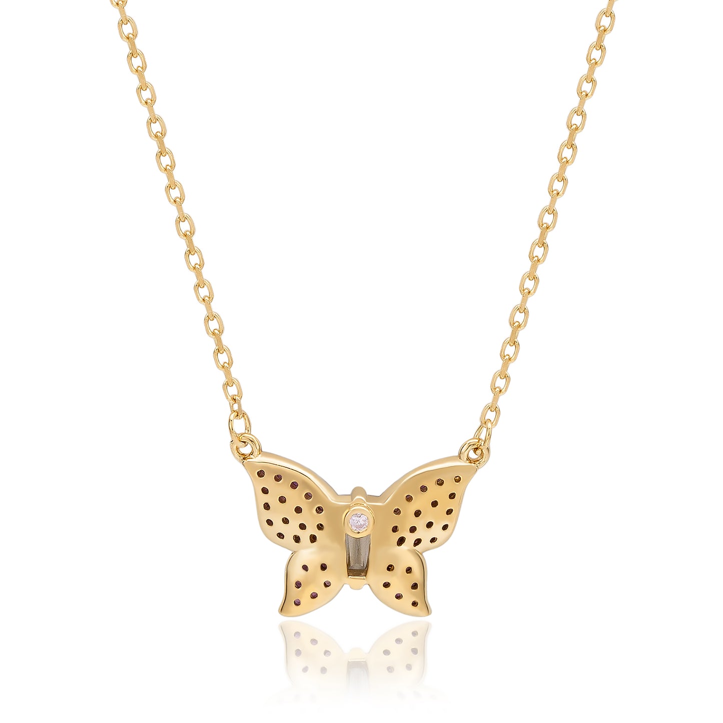 Suzy Levian Yellow Sterling Silver Red Cubic Zirconia Butterfly Necklace