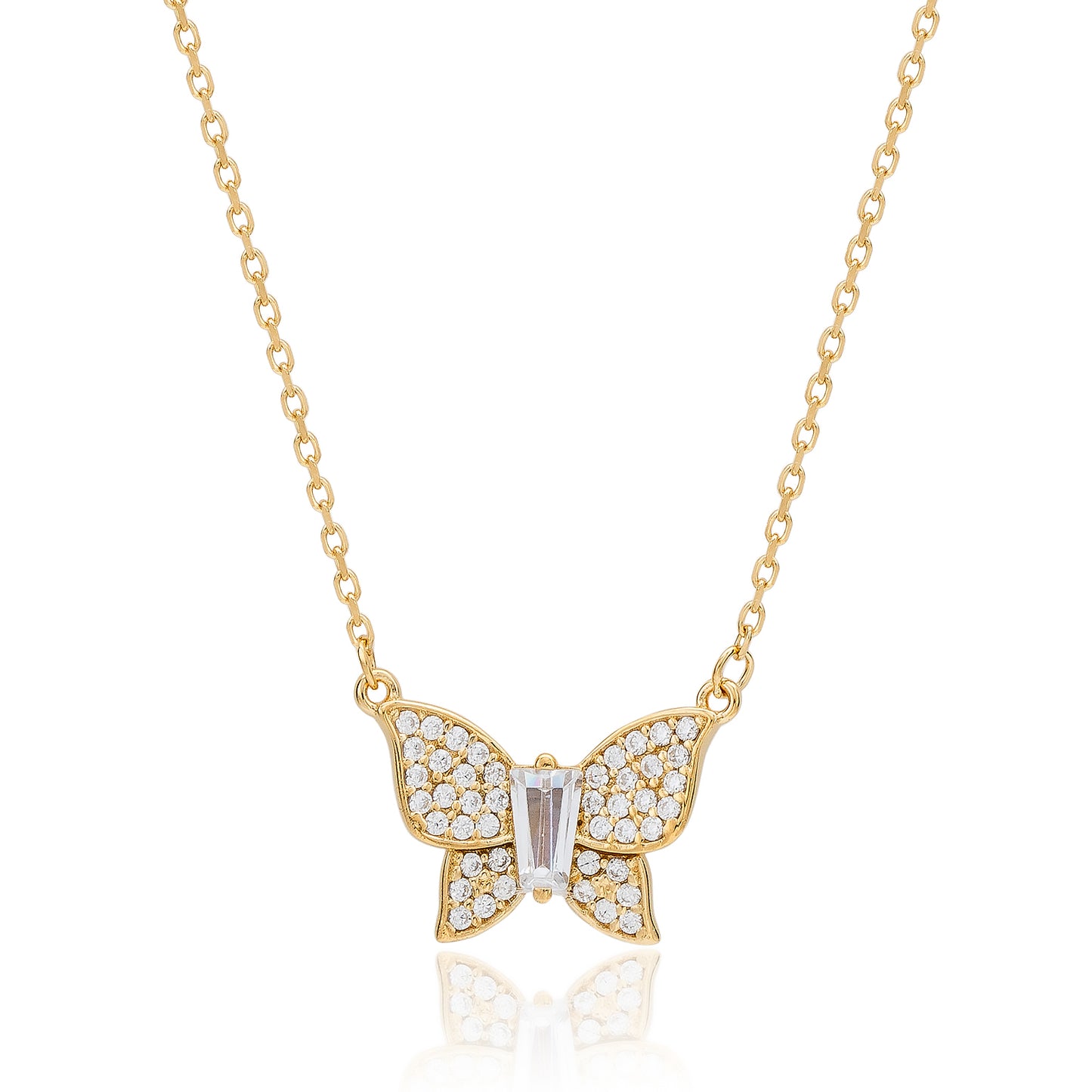 Suzy Levian Yellow Sterling Silver White Cubic Zirconia Butterfly Necklace
