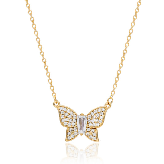Suzy Levian Yellow Sterling Silver White Cubic Zirconia Butterfly Necklace