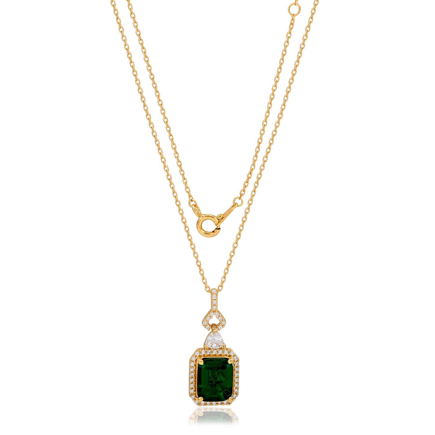 Suzy Levian Yellow Sterling Silver Green and White Cubic Zirconia Drop Pendant
