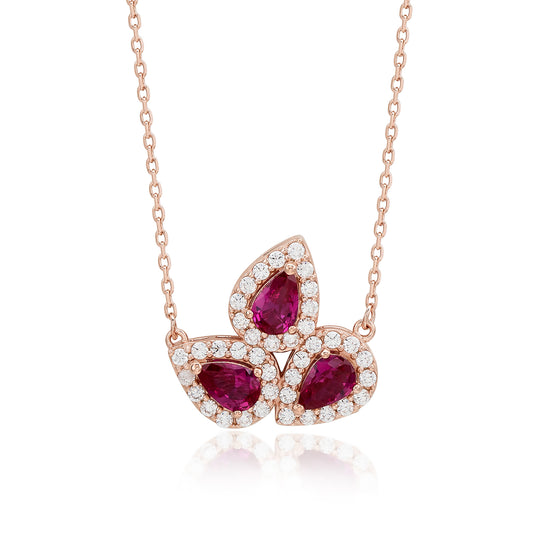 Suzy Levian Rose Sterling Silver Pear Shape Red & White Cubic Zirconia Drop Necklace