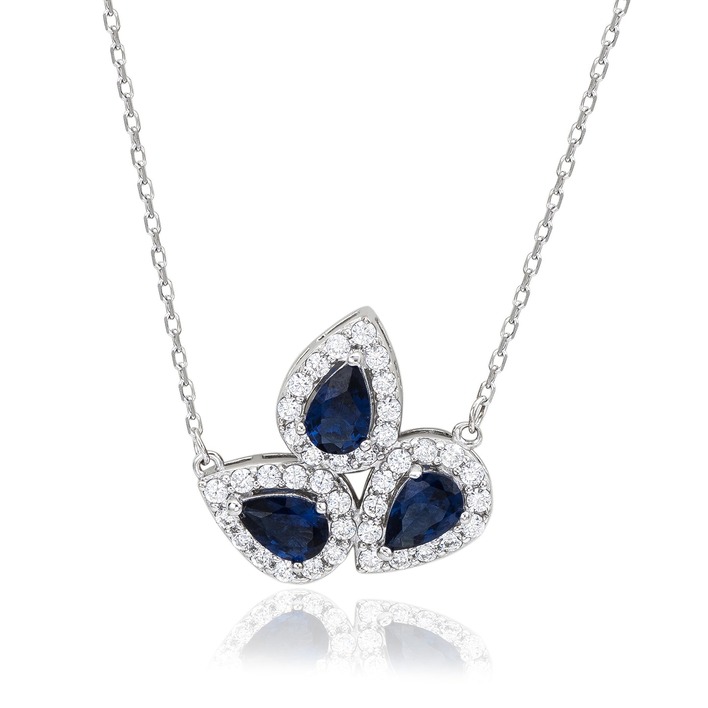 Suzy Levian Sterling White Silver Pear Shape Blue & White Cubic Zirconia Drop Necklace