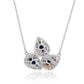 Suzy Levian Sterling White Silver Pear Shape Blue & White Cubic Zirconia Drop Necklace
