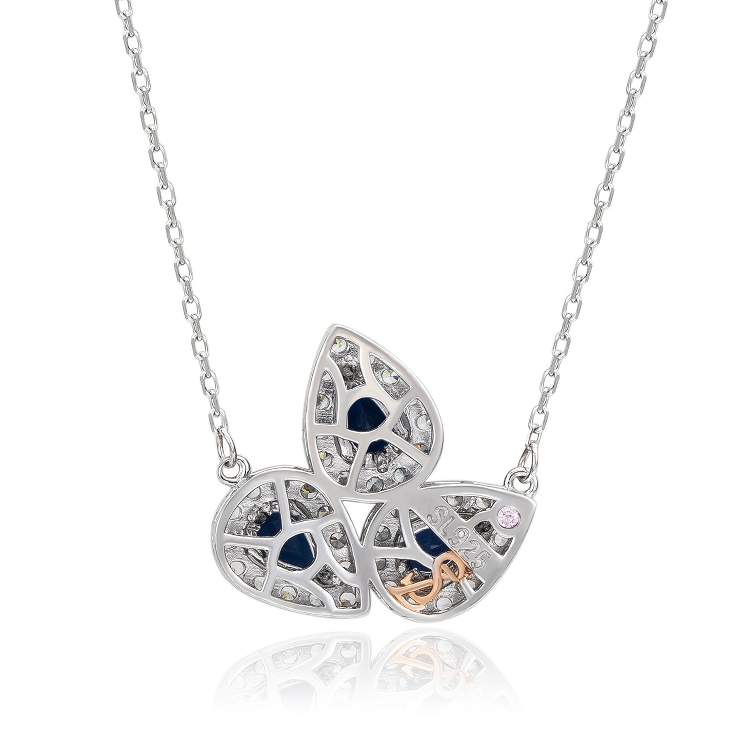 Suzy Levian Sterling White Silver Pear Shape Blue & White Cubic Zirconia Drop Necklace