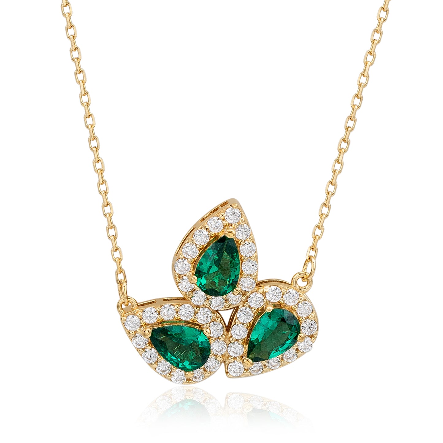 Suzy Levian Yellow Sterling White Silver Pear Shape Green & White Cubic Zirconia Drop Necklace