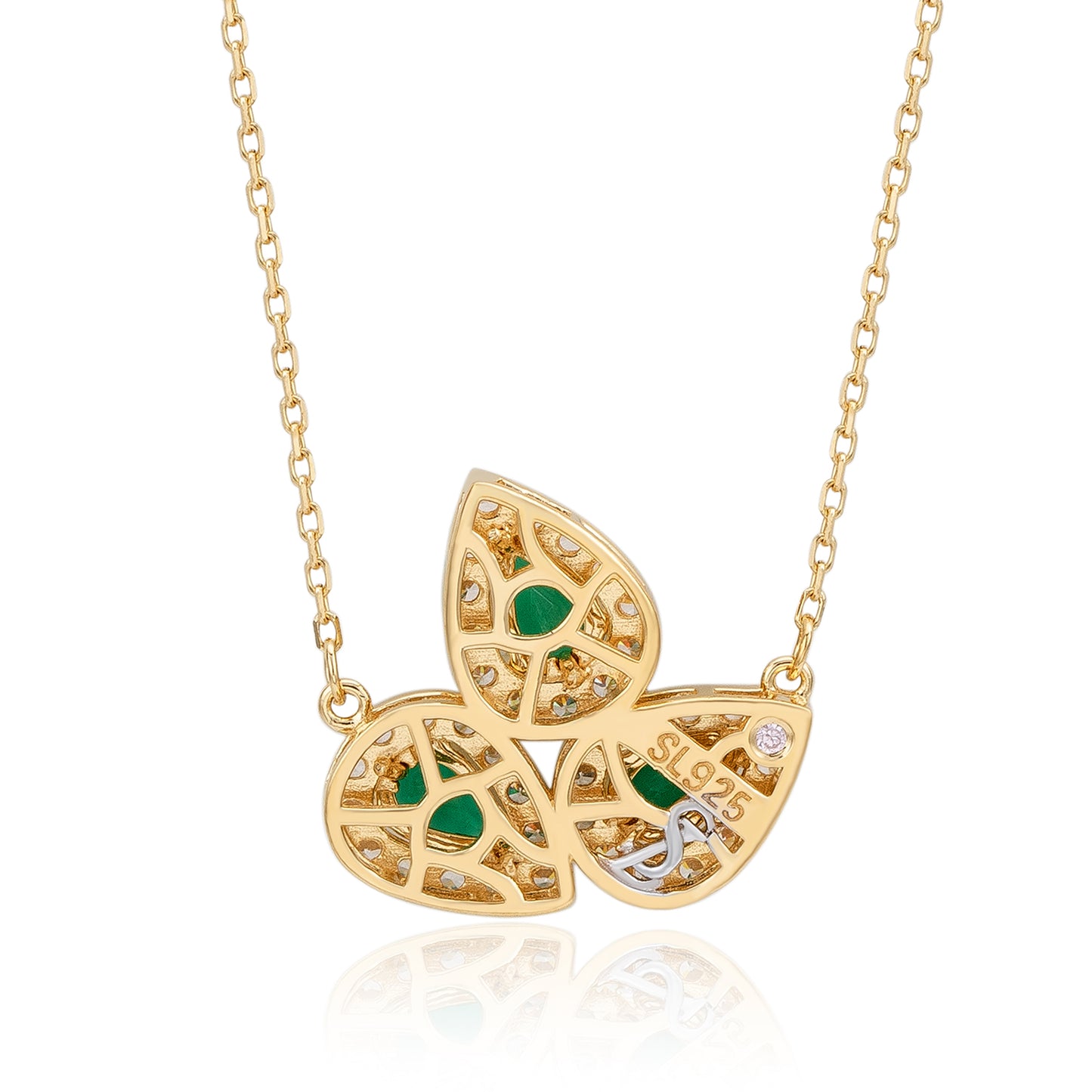 Suzy Levian Yellow Sterling White Silver Pear Shape Green & White Cubic Zirconia Drop Necklace
