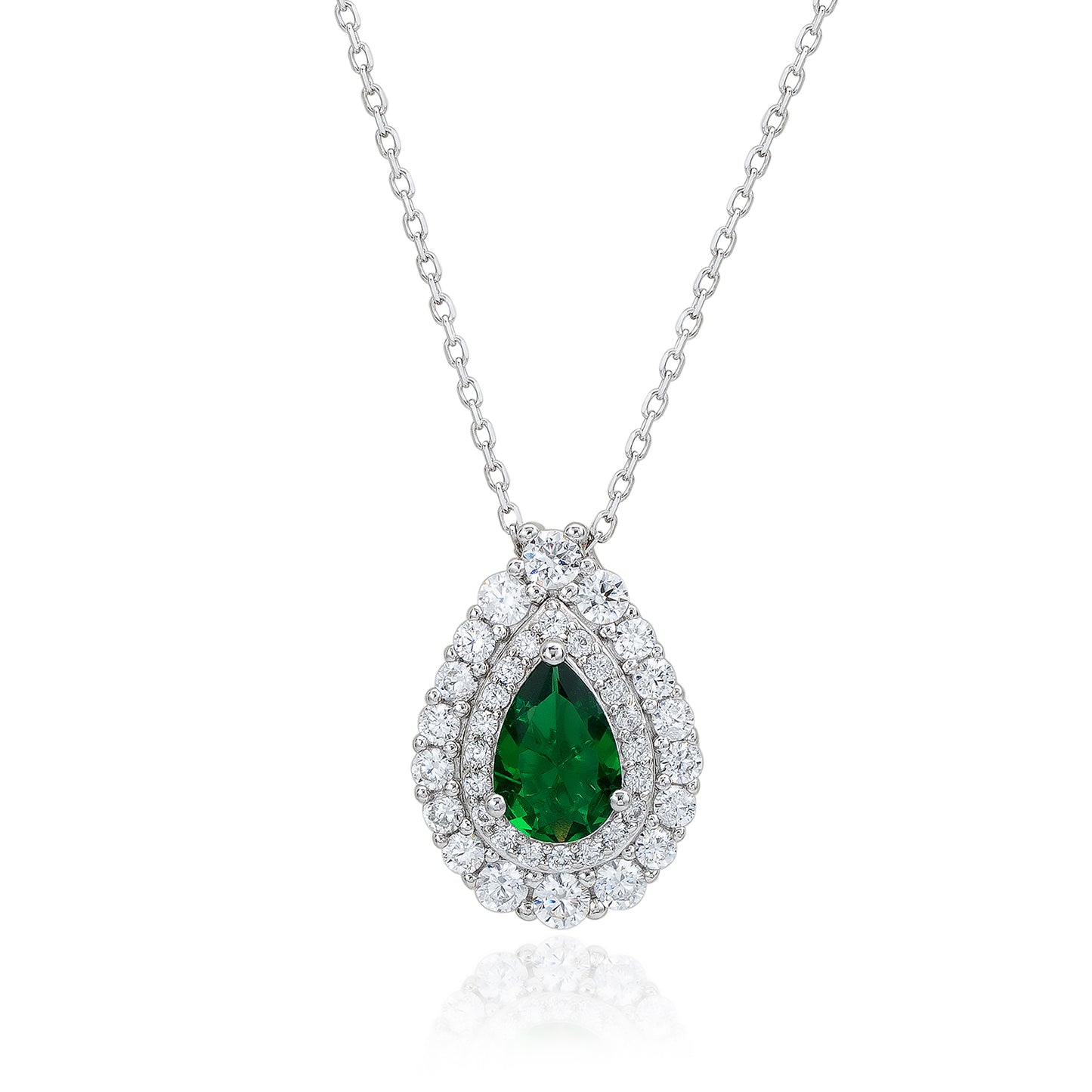 Suzy Levian Sterling Silver Pear Shape Green & White Cubic Zirconia Pendant Necklace