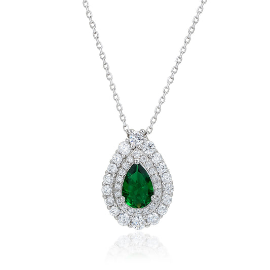 Suzy Levian Sterling Silver Pear Shape Green & White Cubic Zirconia Pendant Necklace