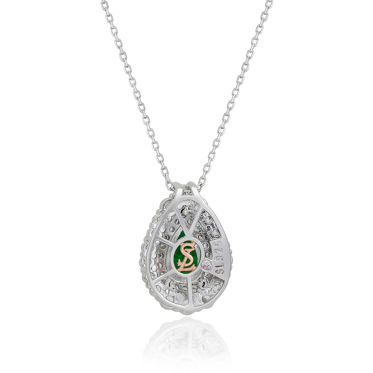 Suzy Levian Sterling Silver Pear Shape Green & White Cubic Zirconia Pendant Necklace