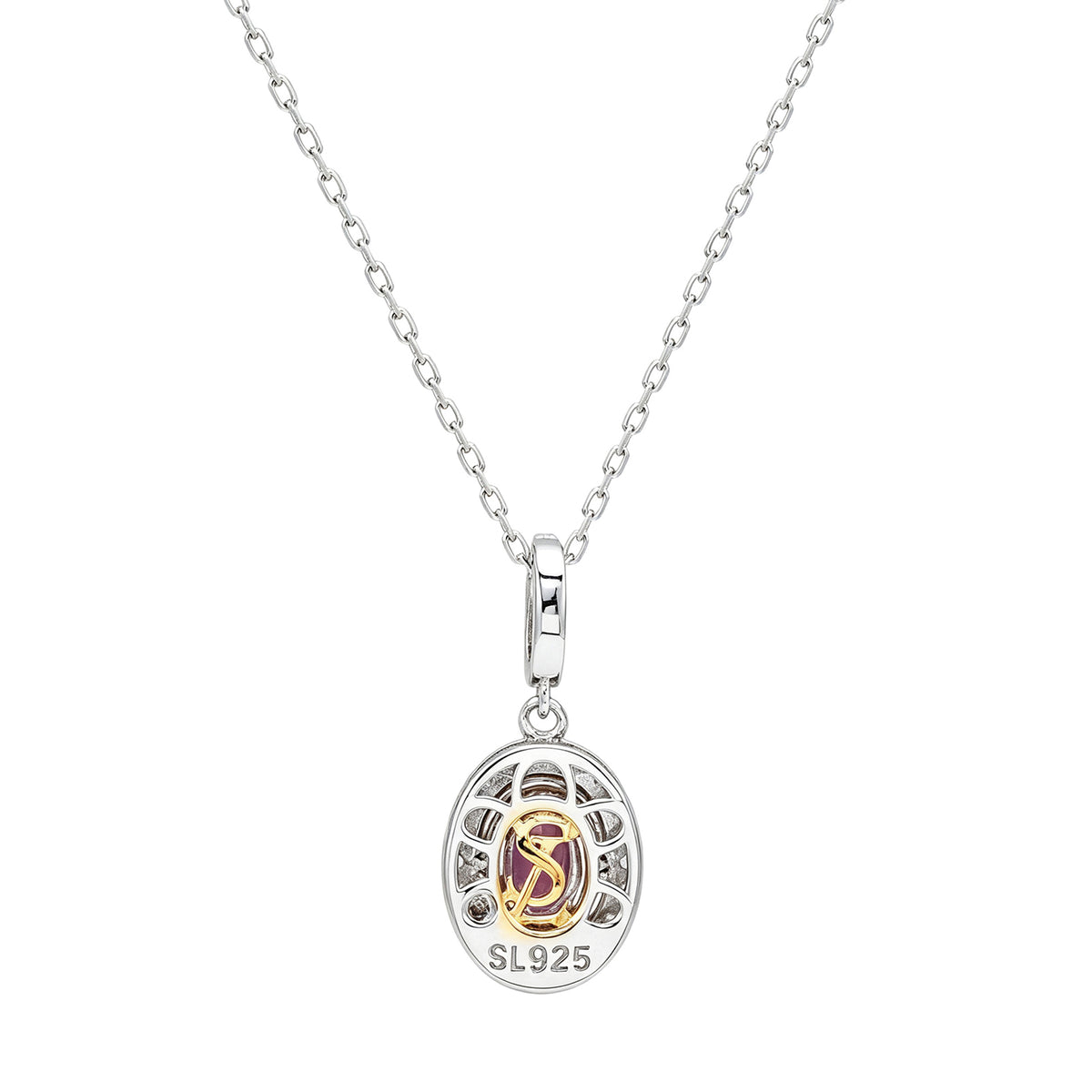 Suzy Levian Sterling Silver Pink Sapphire & Created White Sapphire Double Halo Pendant Necklace