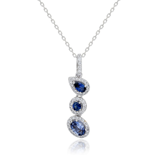 Suzy Levian Sterling Silver Blue Sapphire & Diamond Accent Multi-Shape Drop Pendant
