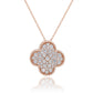 Suzy Levian Rose Sterling Silver White Cubic Zirconia Pave Large Flower Clover Pendant Necklace