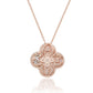 Suzy Levian Rose Sterling Silver White Cubic Zirconia Pave Large Flower Clover Pendant Necklace
