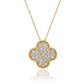 Suzy Levian Yellow Sterling Silver White Cubic Zirconia Pave Large Flower Clover Pendant Necklace