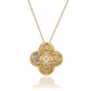 Suzy Levian Yellow Sterling Silver White Cubic Zirconia Pave Large Flower Clover Pendant Necklace