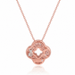 Suzy Levian Rose Sterling Silver White Cubic Zirconia Baguette Pave Flower Clover Pendant Necklace