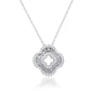 Suzy Levian Sterling Silver White Cubic Zirconia Baguette Pave Flower Clover Pendant Necklace
