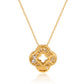 Suzy Levian Yellow Sterling Silver White Cubic Zirconia Baguette Pave Flower Clover Pendant Necklace