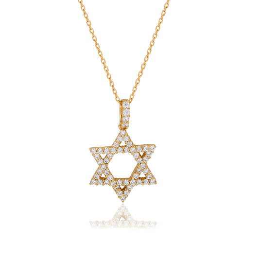 Suzy Levian Yellow Sterling Silver White Cubic Zirconia Star of David Drop Pendant