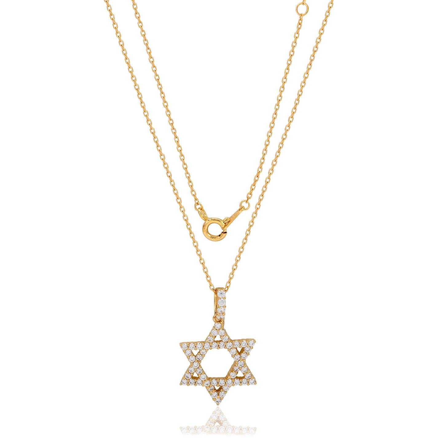 Suzy Levian Yellow Sterling Silver White Cubic Zirconia Star of David Drop Pendant