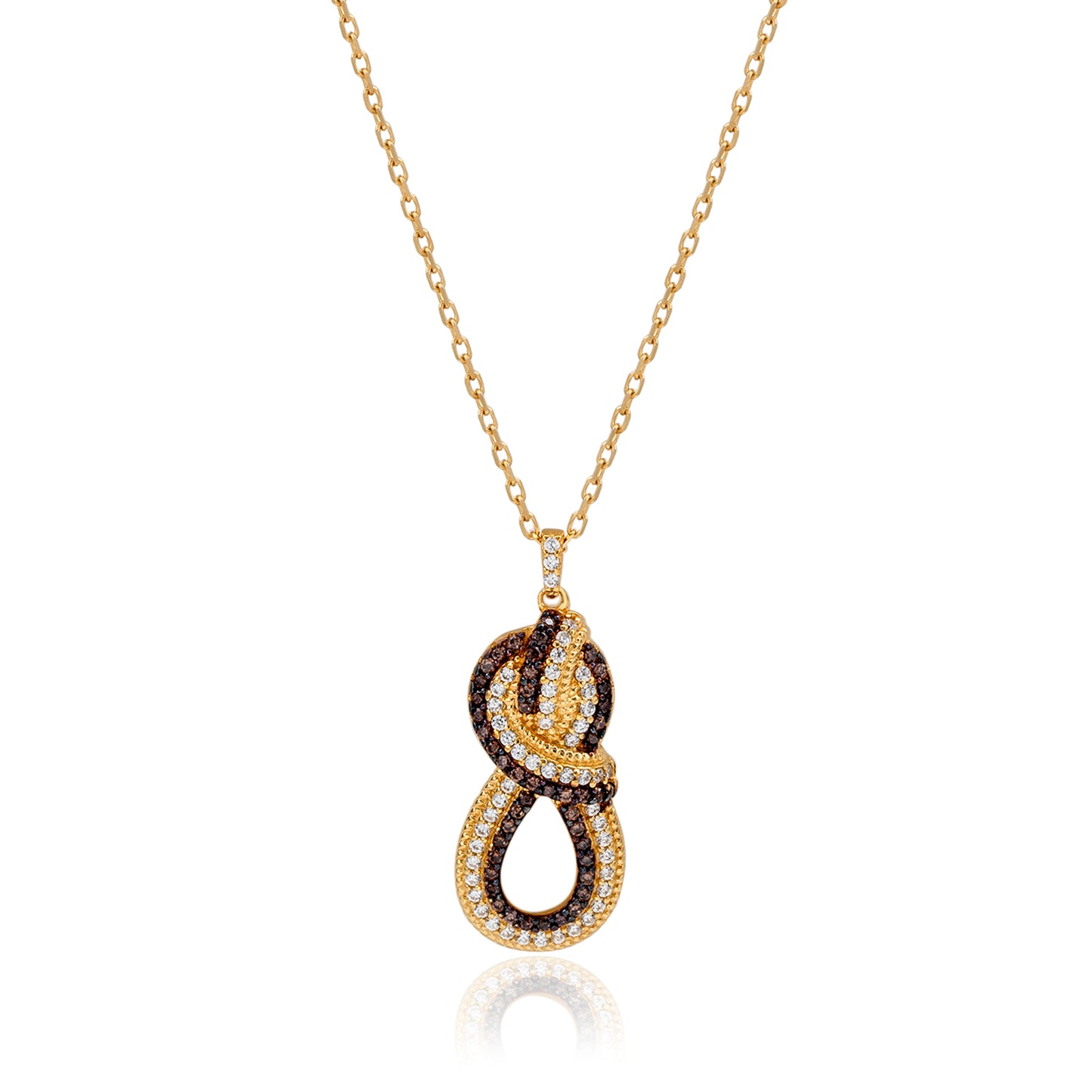Suzy Levian Yellow Sterling Silver Brown and White Cubic Zirconia Twisted Knot Pendant