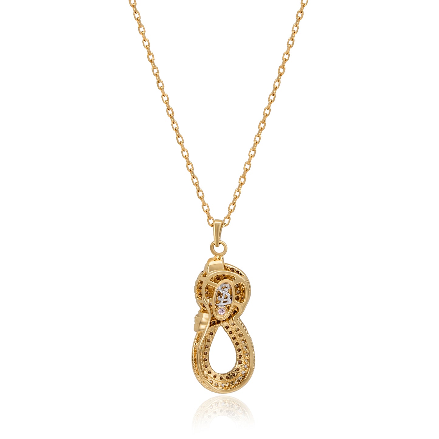 Suzy Levian Yellow Sterling Silver Brown and White Cubic Zirconia Twisted Knot Pendant
