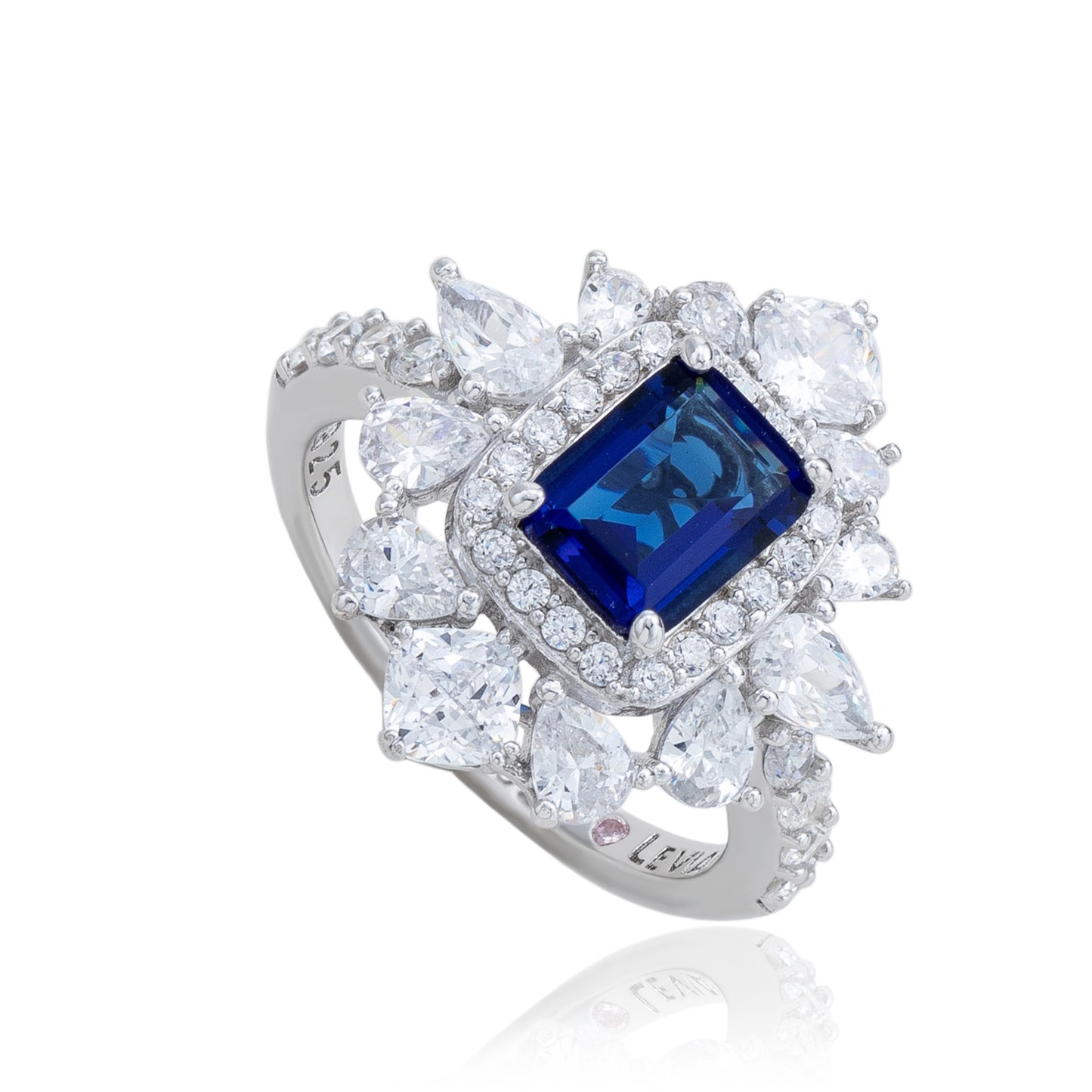 Suzy Levian Sterling Silver Blue White Cubic Zirconia Multi-Cut Ring
