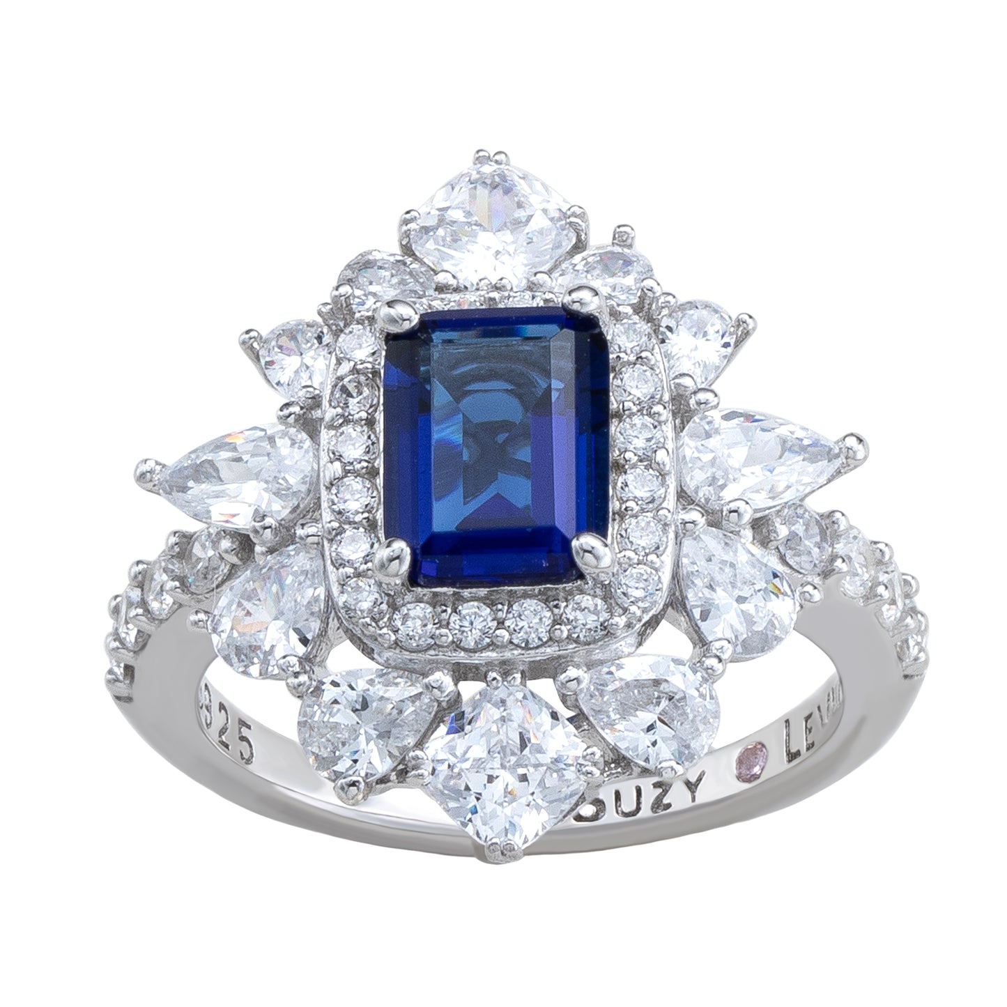 Suzy Levian Sterling Silver Blue White Cubic Zirconia Multi-Cut Ring