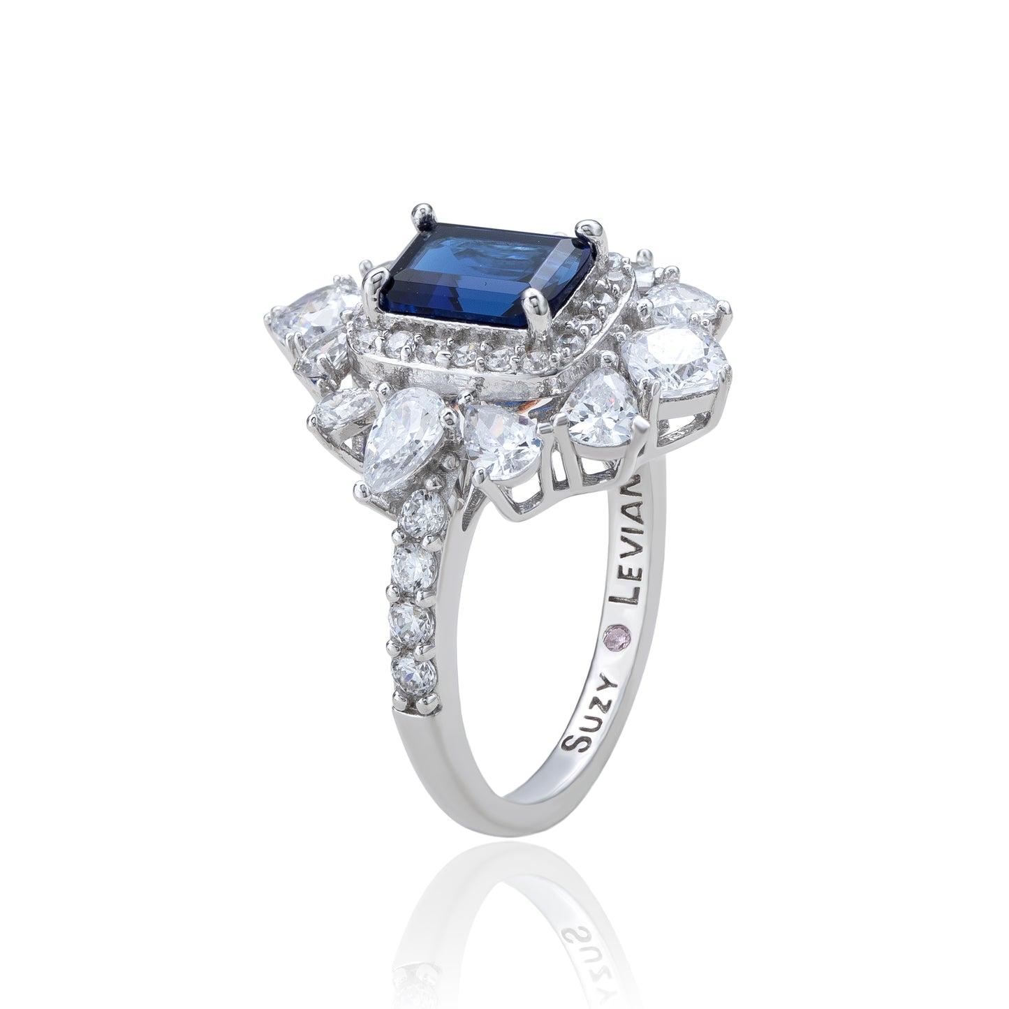 Suzy Levian Sterling Silver Blue White Cubic Zirconia Multi-Cut Ring