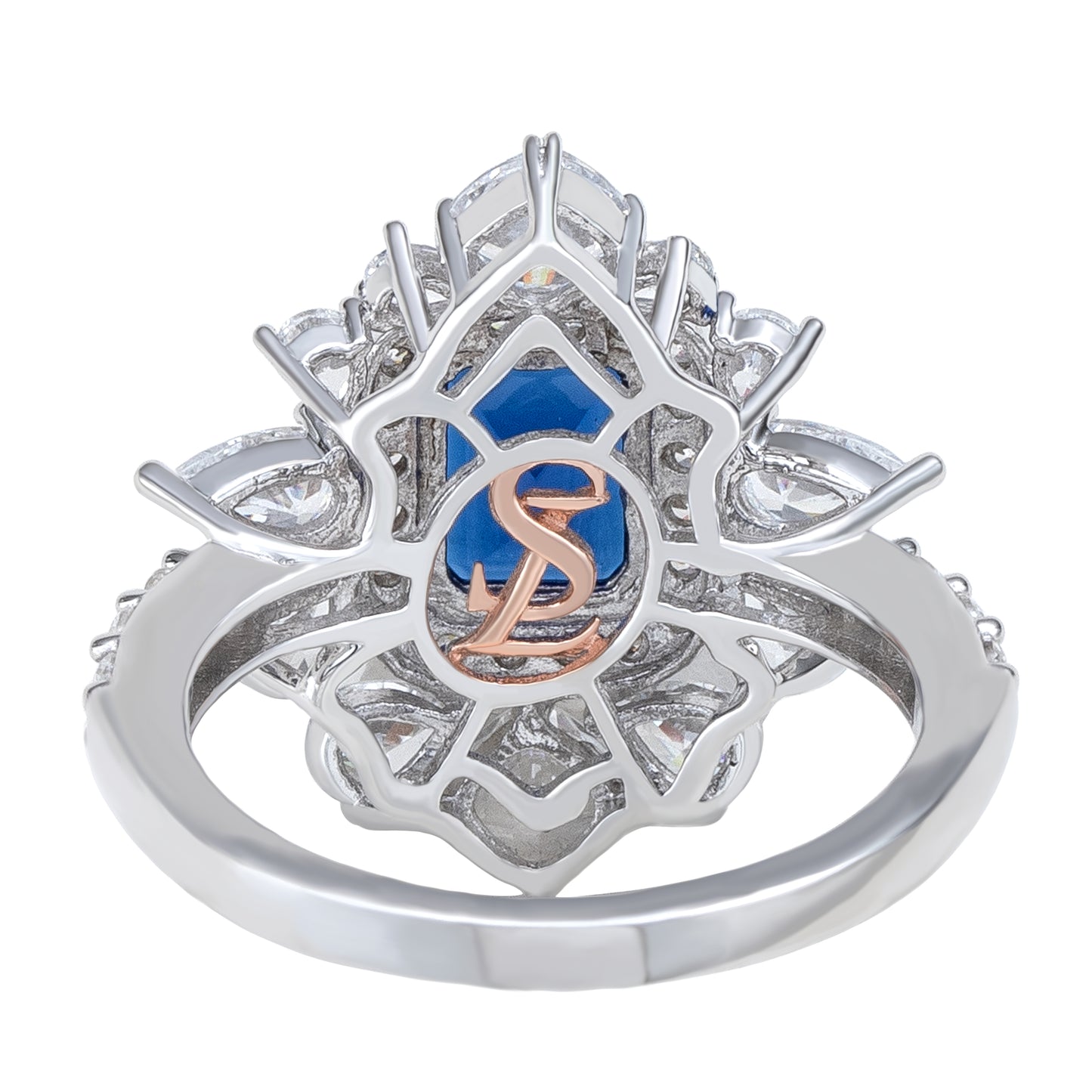 Suzy Levian Sterling Silver Blue White Cubic Zirconia Multi-Cut Ring