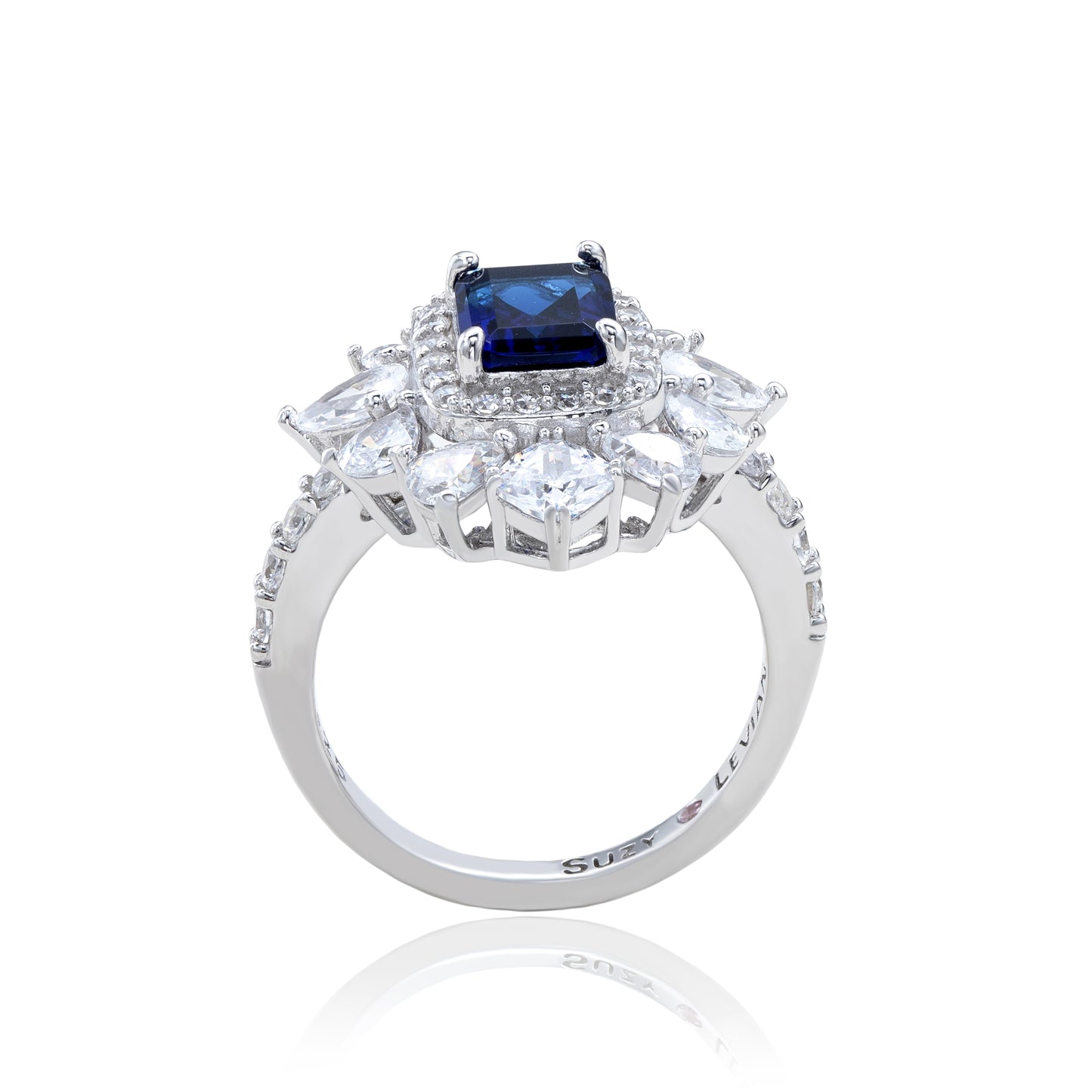 Suzy Levian Sterling Silver Blue White Cubic Zirconia Multi-Cut Ring