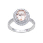Suzy Levian Sterling Silver Pink Morganite Oval Cubic Zirconia Pave Halo Ring