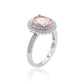 Suzy Levian Sterling Silver Pink Morganite Oval Cubic Zirconia Pave Halo Ring