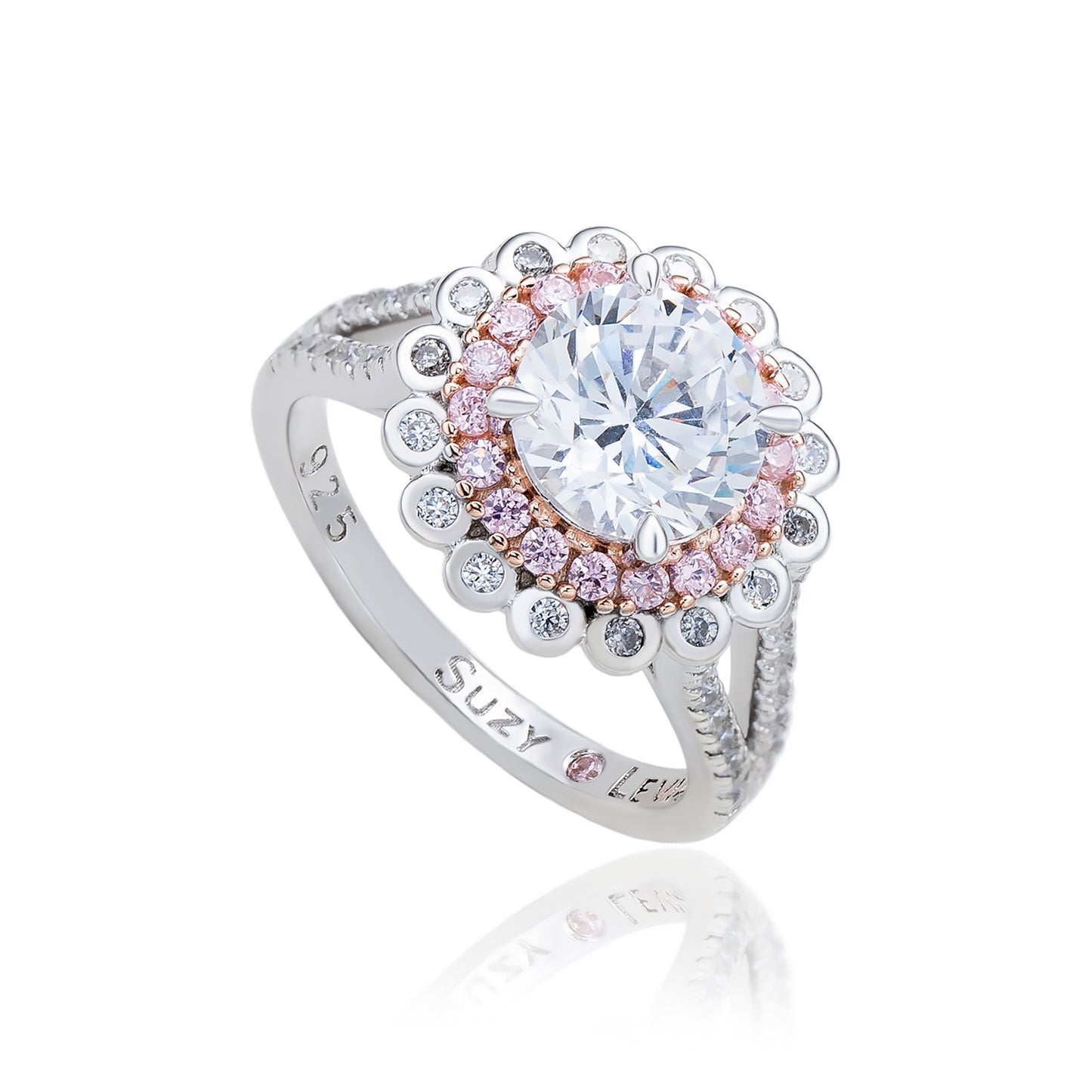 Suzy Levian Sterling Silver White & Pink Cubic Zirconia Engagement Ring