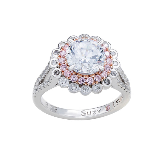 Suzy Levian Sterling Silver White & Pink Cubic Zirconia Engagement Ring
