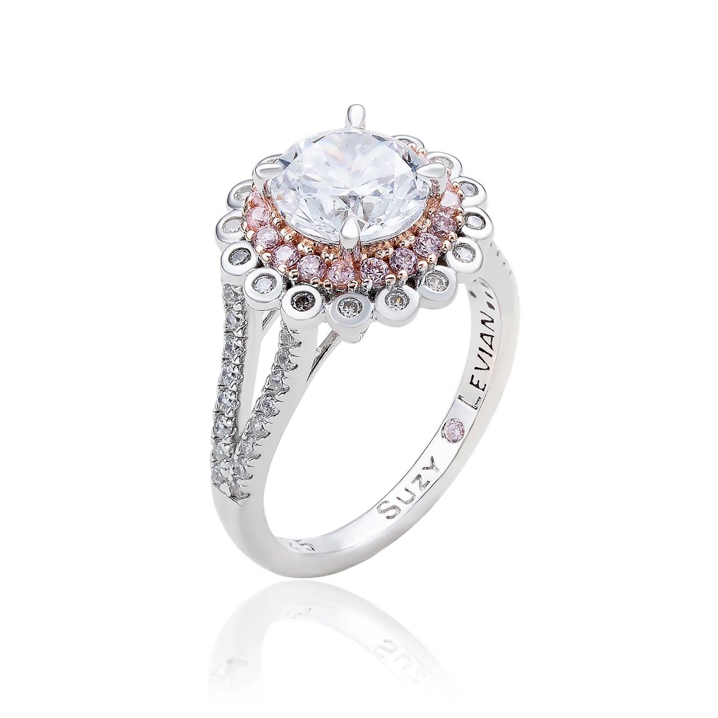 Suzy Levian Sterling Silver White & Pink Cubic Zirconia Engagement Ring