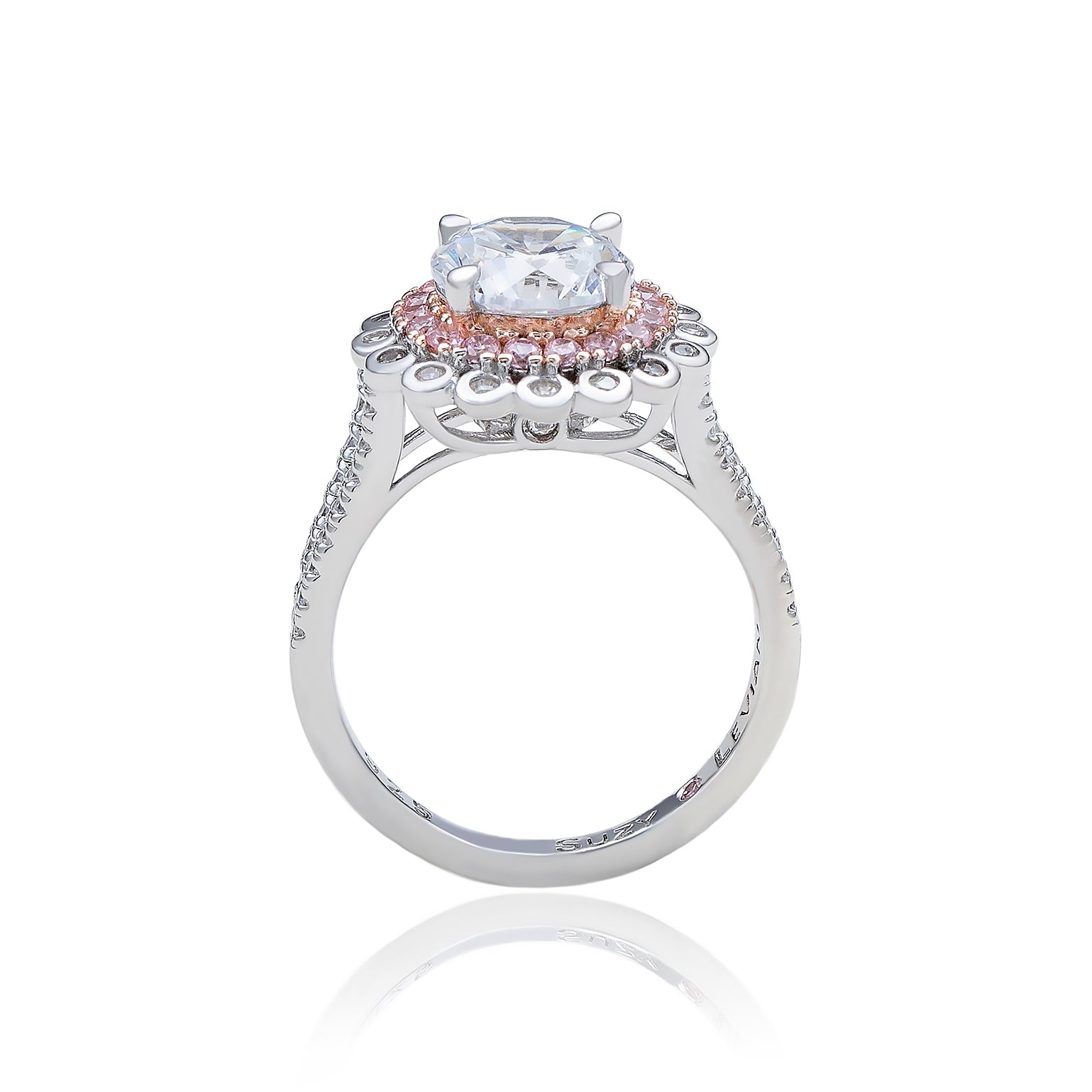 Suzy Levian Sterling Silver White & Pink Cubic Zirconia Engagement