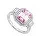 Suzy Levian Sterling Silver Emerald Cut Pink Cubic Zirconia Pave Double Halo Engagement Ring