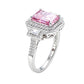 Suzy Levian Sterling Silver Emerald Cut Pink Cubic Zirconia Pave Double Halo Engagement Ring