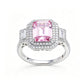 Suzy Levian Sterling Silver Emerald Cut Pink Cubic Zirconia Pave Double Halo Engagement Ring
