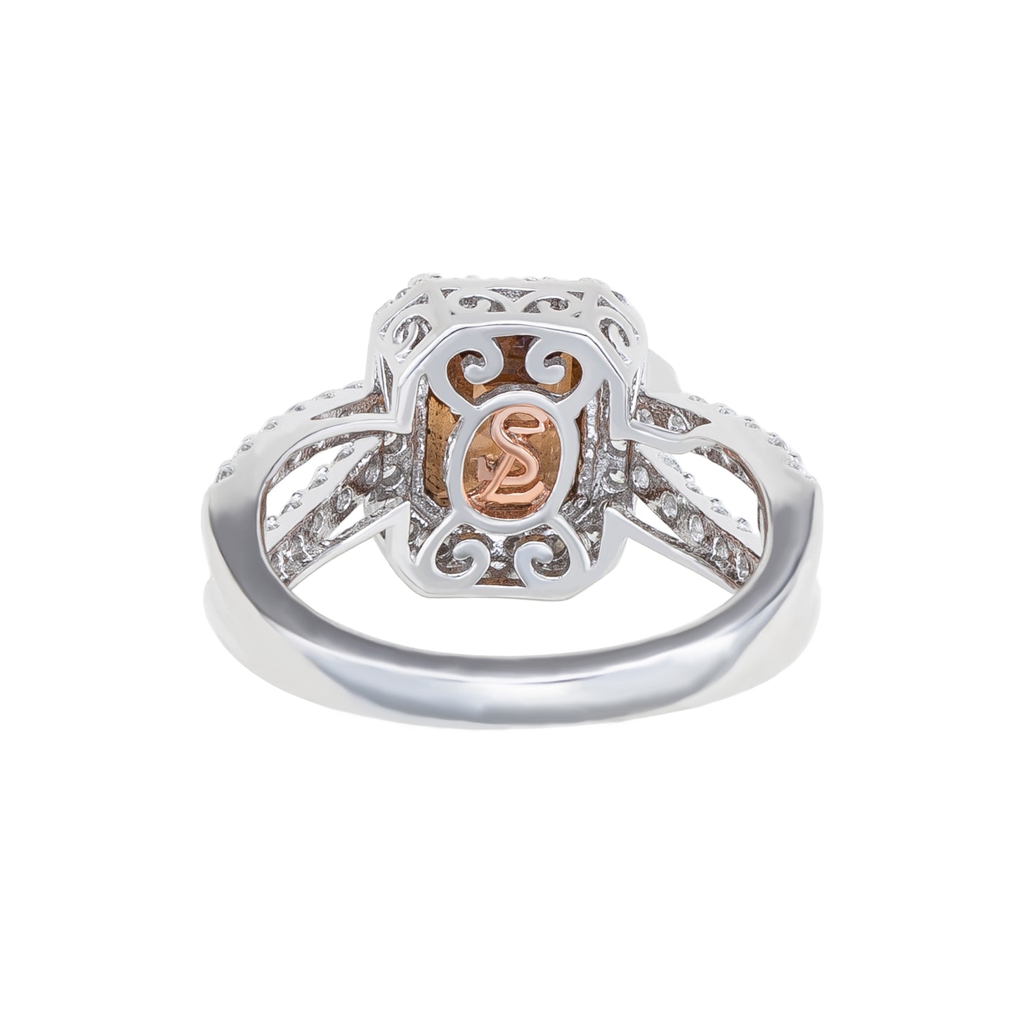 Suzy Levian Sterling Silver Emerald Cut Brown & White Cubic Zirconia Ring