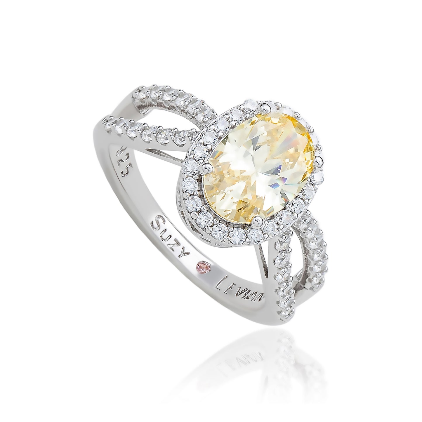 Suzy Levian Sterling Silver Oval Canary Yellow Cubic Zirconia Engagement Ring