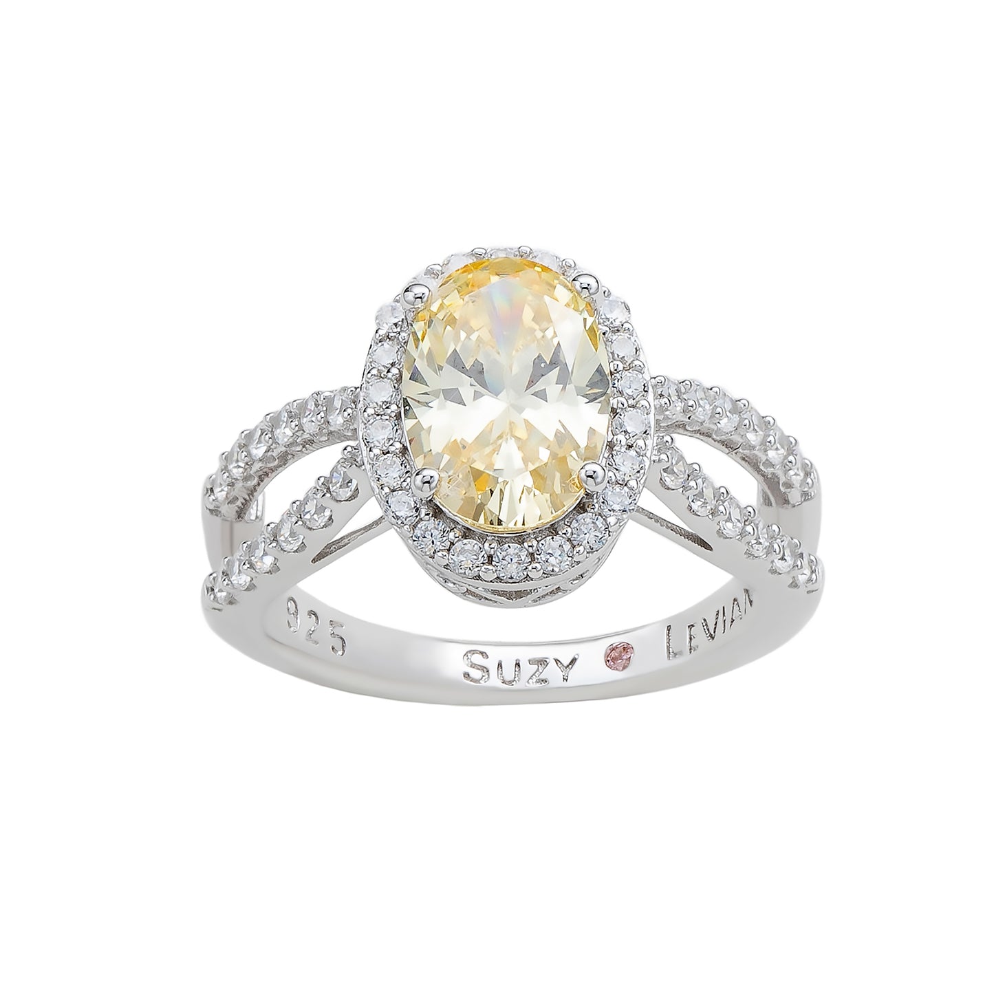 Suzy Levian Sterling Silver Oval Canary Yellow Cubic Zirconia Engagement Ring