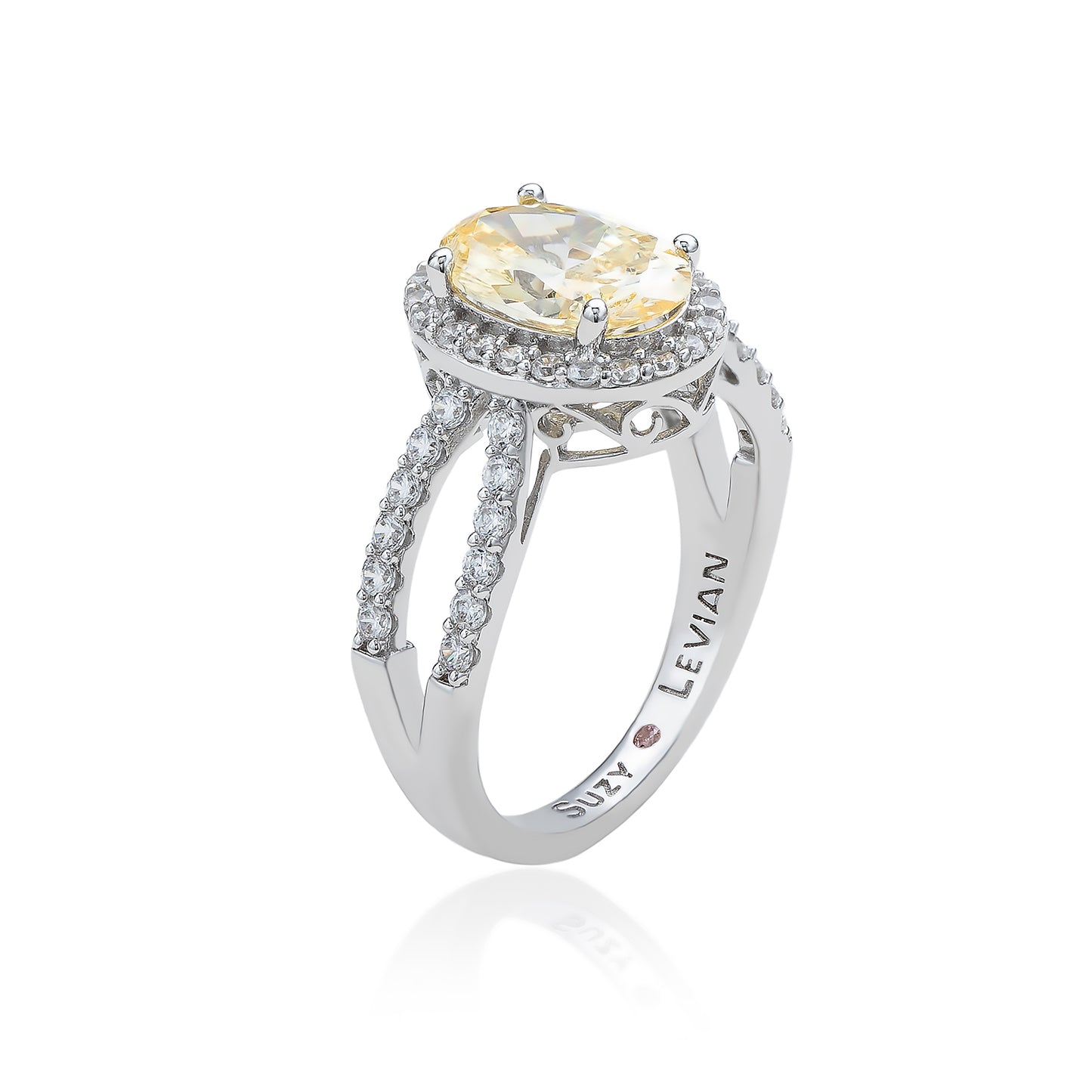 Suzy Levian Sterling Silver Oval Canary Yellow Cubic Zirconia Engagement Ring