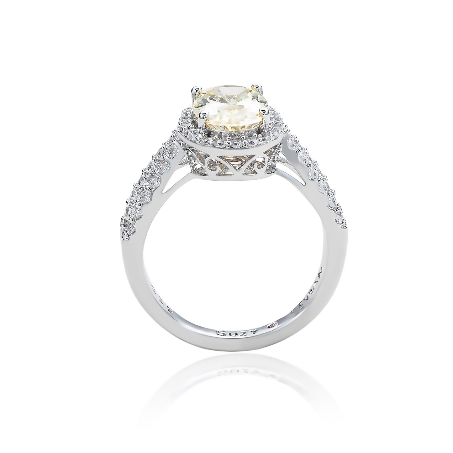 Suzy Levian Sterling Silver Oval Canary Yellow Cubic Zirconia Engagement Ring